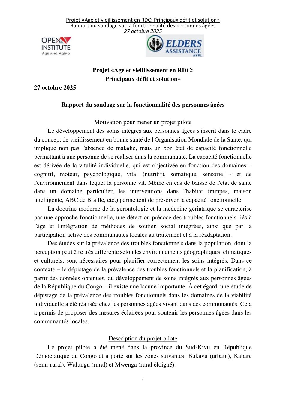 Report cover for Aging in the Democratic Republic of Congo